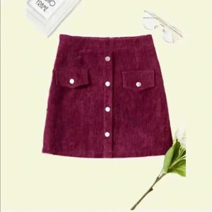 "Amelia" Corduroy Buttoned Skirt w Back Zipper